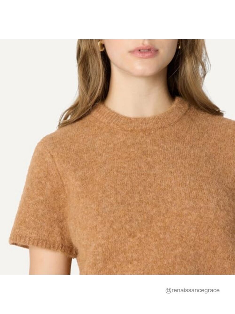 Relaxed Fit Faux Mohair Short Sleeve Sweater Top - Picture 4 of 6